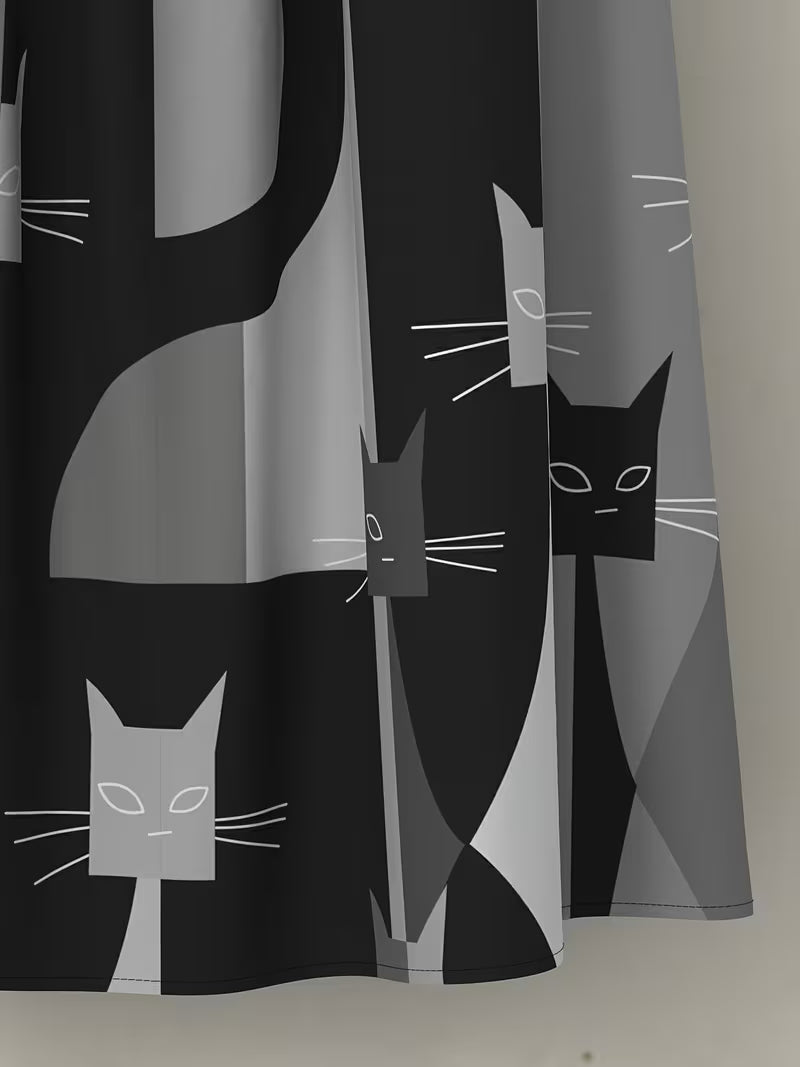The "Feline Mod" Midi: Abstract Geometric A-Line Skirt