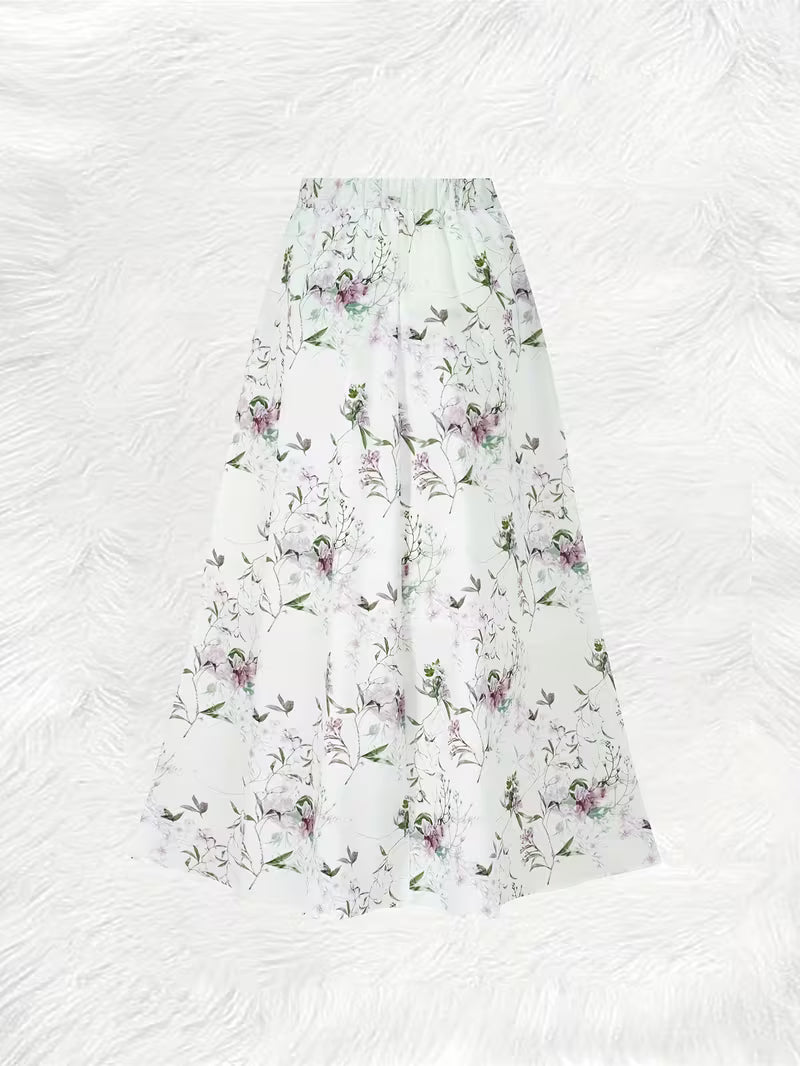 Soft Ivory Garden Bloom Maxi Skirt Lightweight Feminine Flowing Silhouette with Timeless Floral Charm