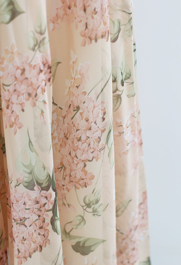 Bohemian High Waisted Flowy Chiffon Skirt  Vintage Lilac Print