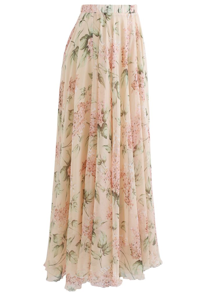 Bohemian High Waisted Flowy Chiffon Skirt  Vintage Lilac Print