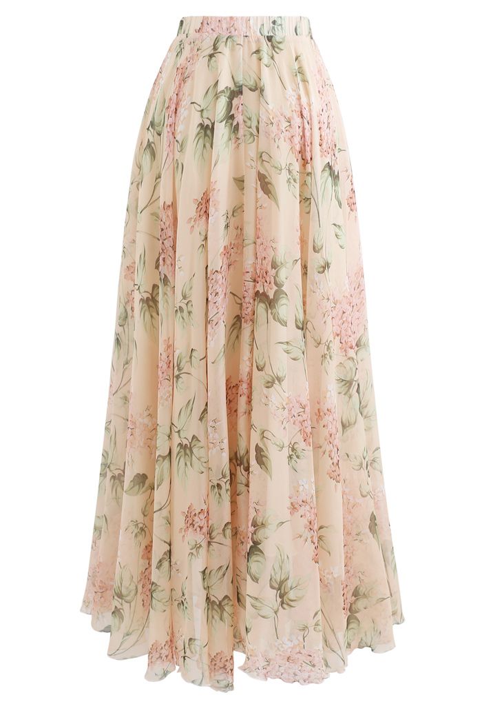 Bohemian High Waisted Flowy Chiffon Skirt  Vintage Lilac Print