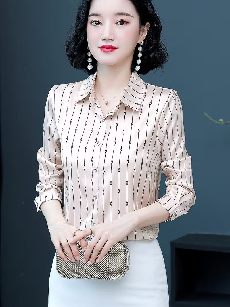 Silk Satin Geometric Diamond Stripe Shirt