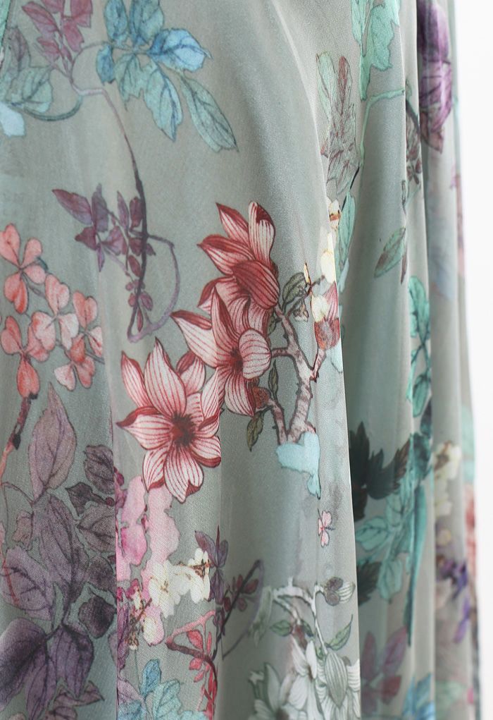 Women Sage Mist Floral Printed Maxi Skirt with Soft Pastel Shades Lightweight Flow and Comfortable Flared Silhouette