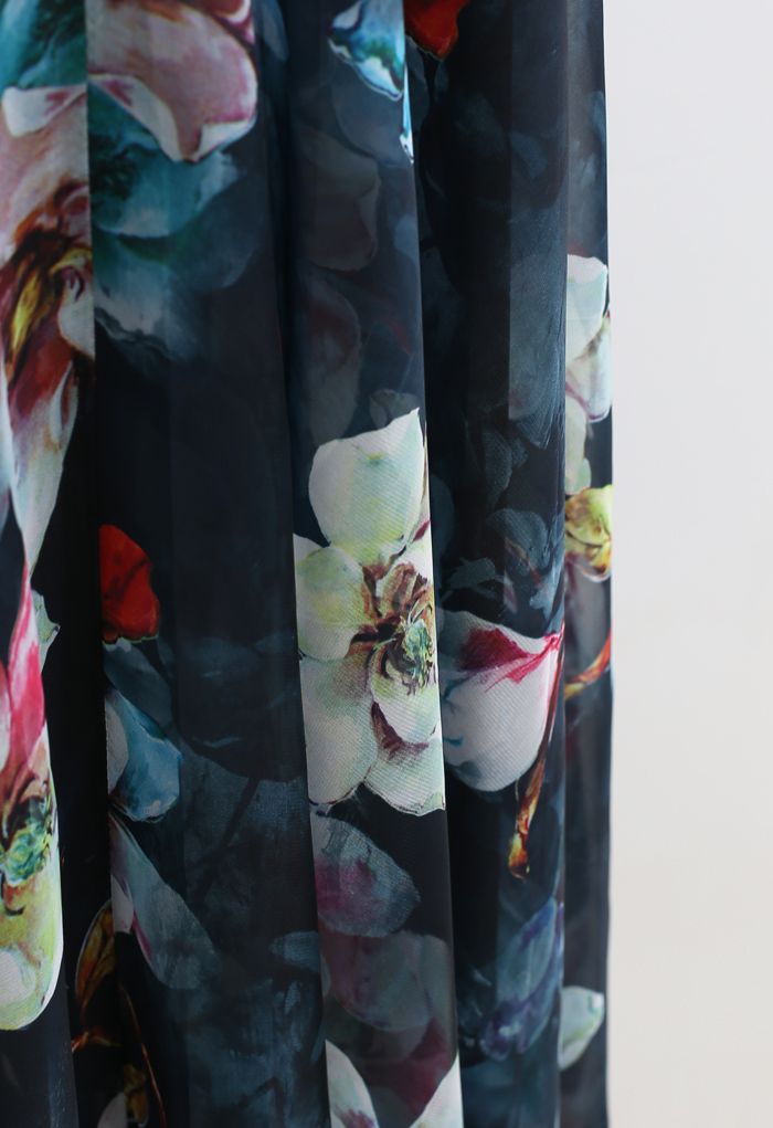 Women Midnight Floral Chiffon Maxi Skirt