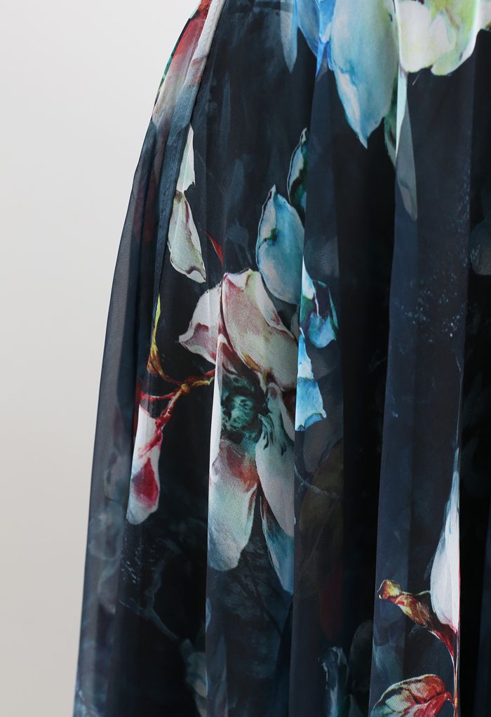 Women Midnight Floral Chiffon Maxi Skirt