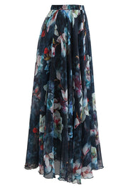 Women Midnight Floral Chiffon Maxi Skirt