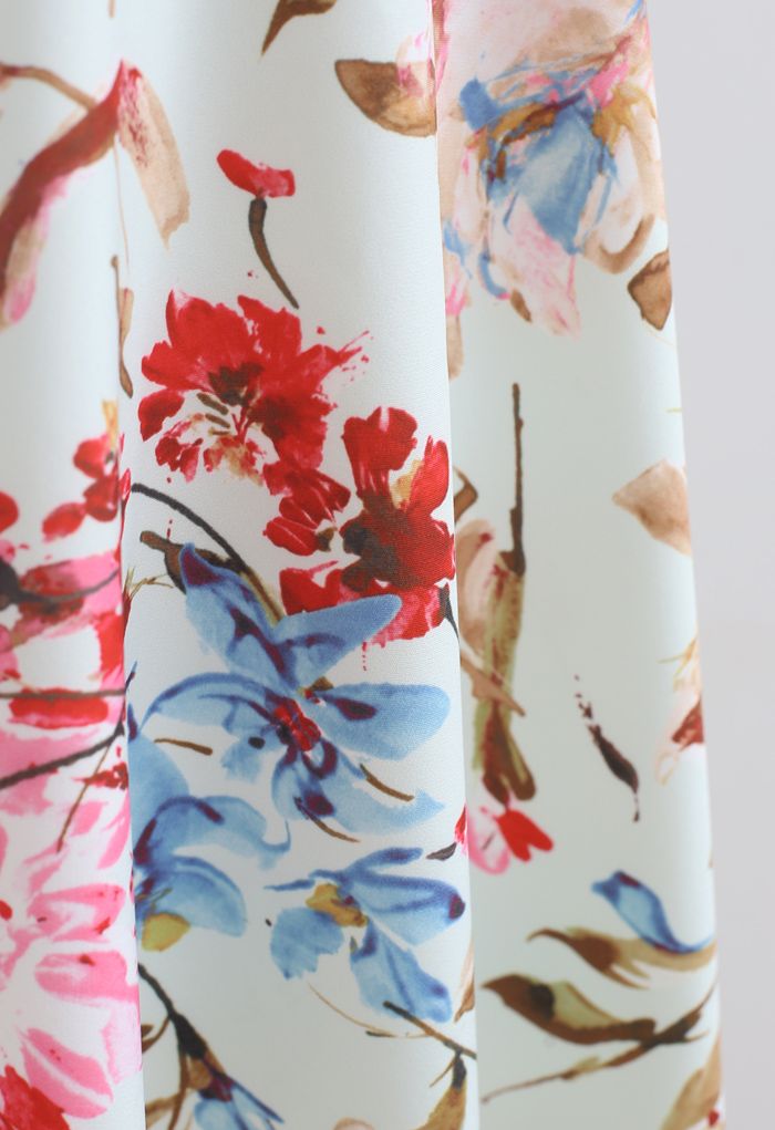 Ivory Bloom Halter Neck Floral Printed Midi Dress Elegant