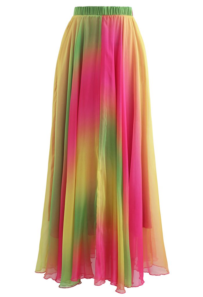 Sunset Garden Multicolor Ombre Printed Women Maxi Skirt