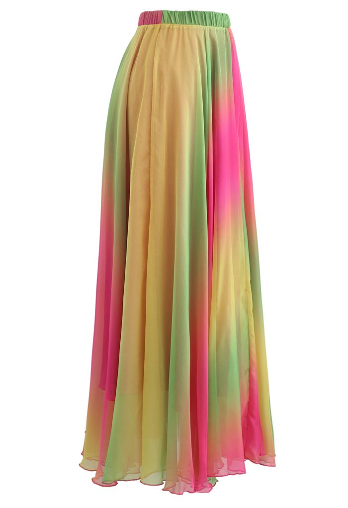 Sunset Garden Multicolor Ombre Printed Women Maxi Skirt