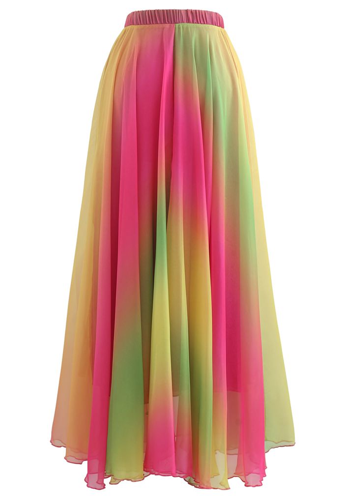 Sunset Garden Multicolor Ombre Printed Women Maxi Skirt