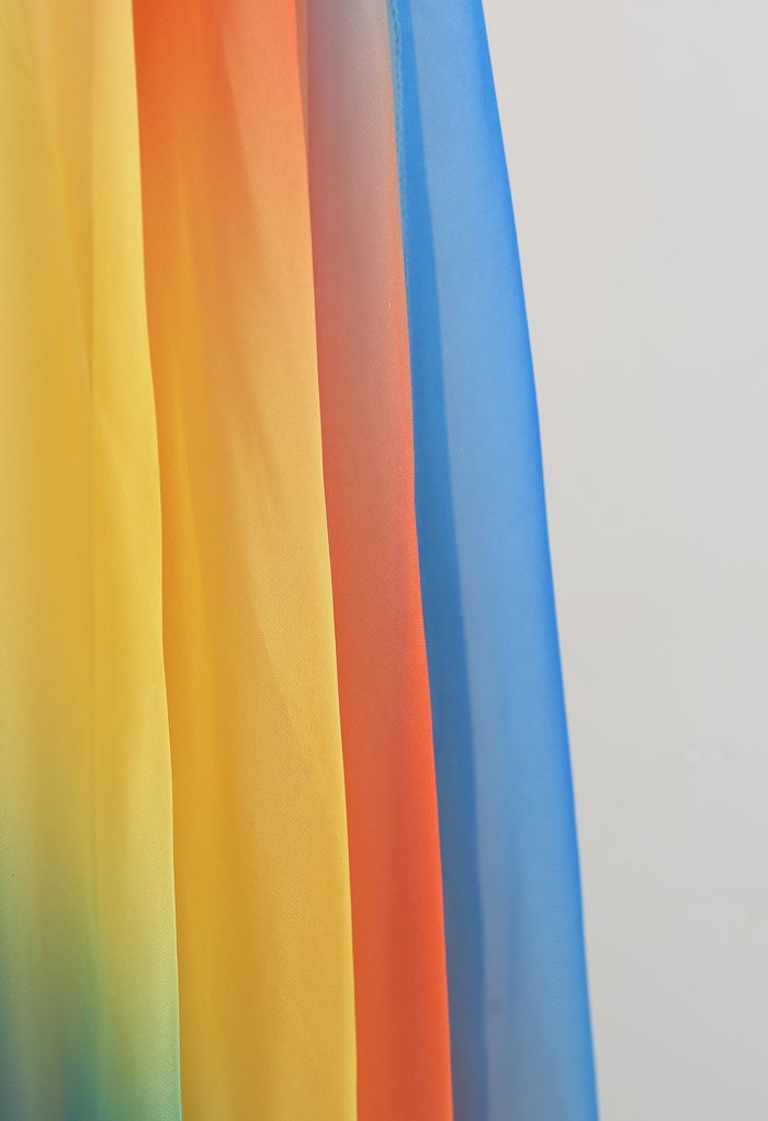 Elegant Women’s Rainbow Ombre Flowing Georgette Maxi Skirt Featuring a Flared Airy Silhouette and Soft Draped Fabric for Timeless Style