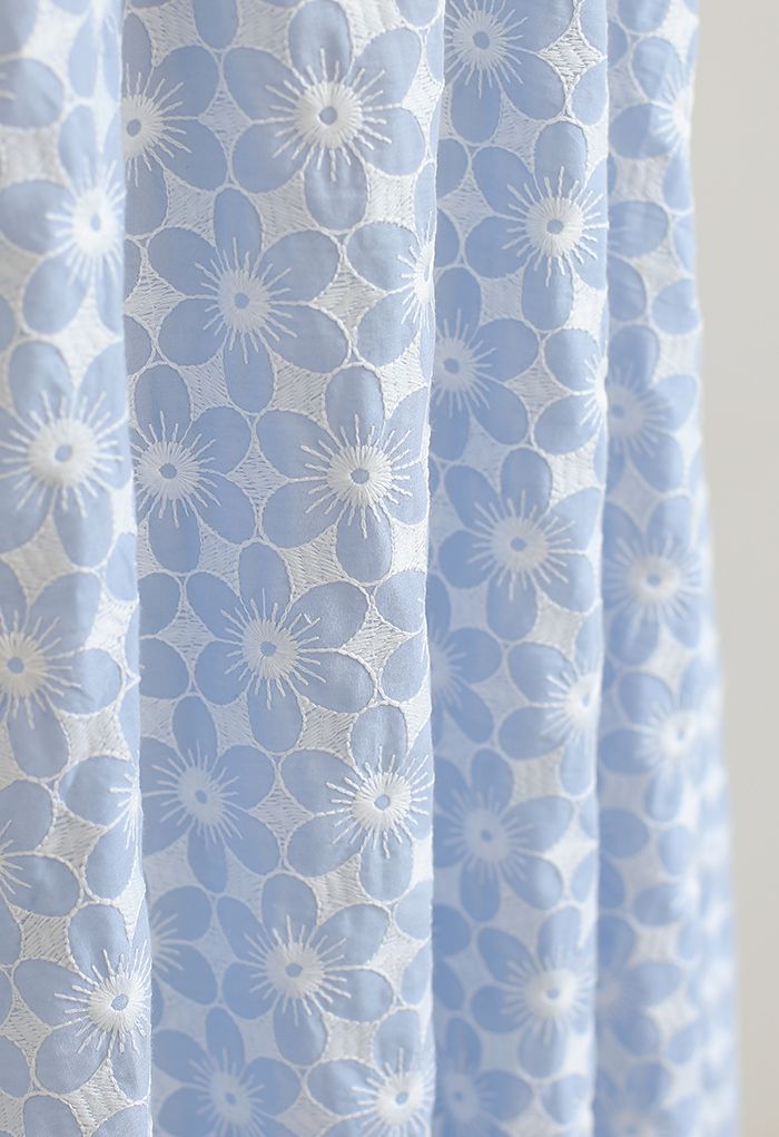 Elegant Women’s Light Blue Floral Print Midi Skirt with High Waist Elastic Band Soft Flared A Line Silhouette for Casual Office & Daily Wear