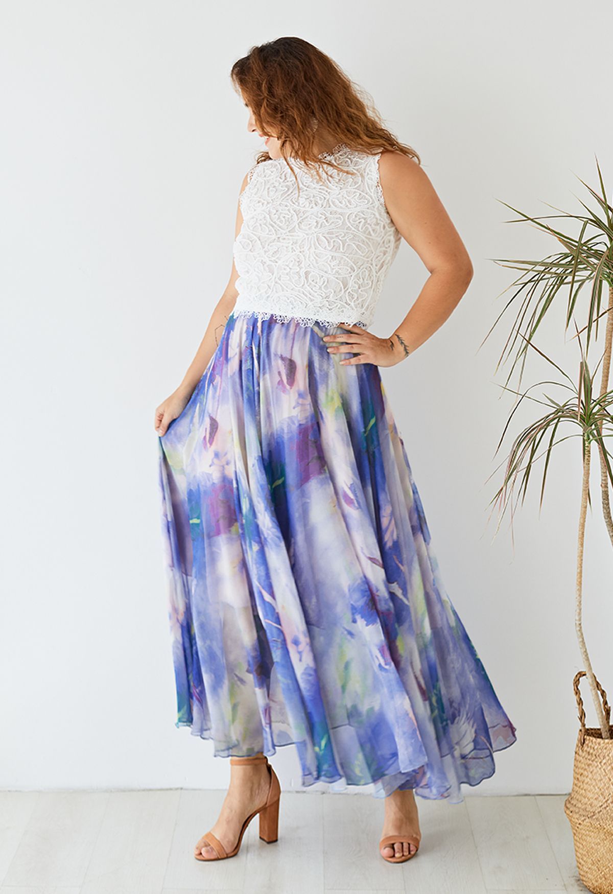 Elegant Lavender Mist Watercolor Maxi Skirt Flowing Silhouette with Soft  Dreamy Pastel Tones for Day to Evening Wear
