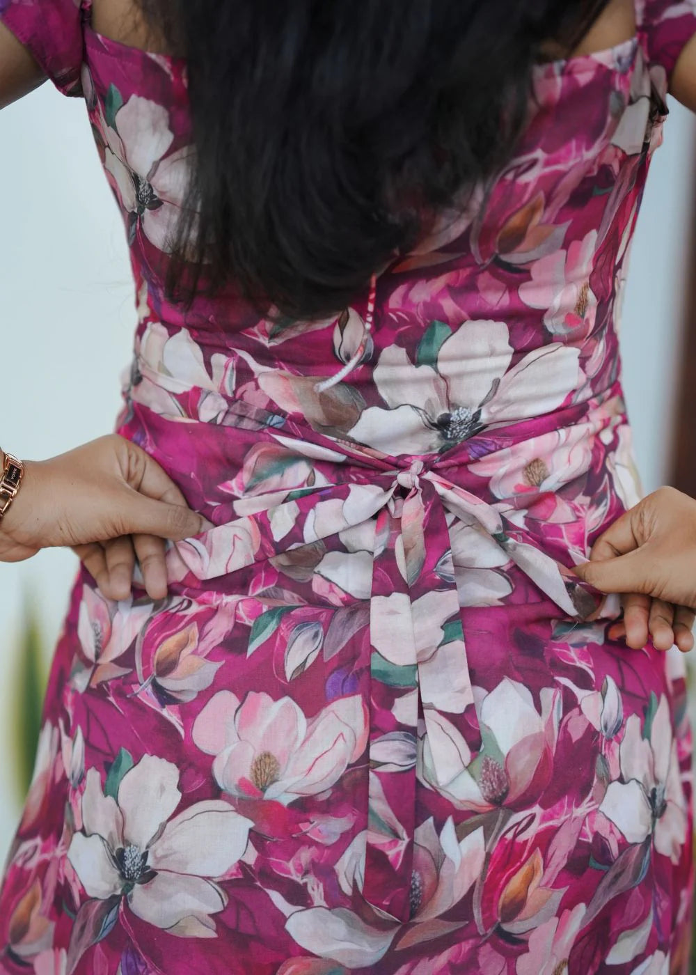 A beautiful pink &amp; multicolor floral print dress