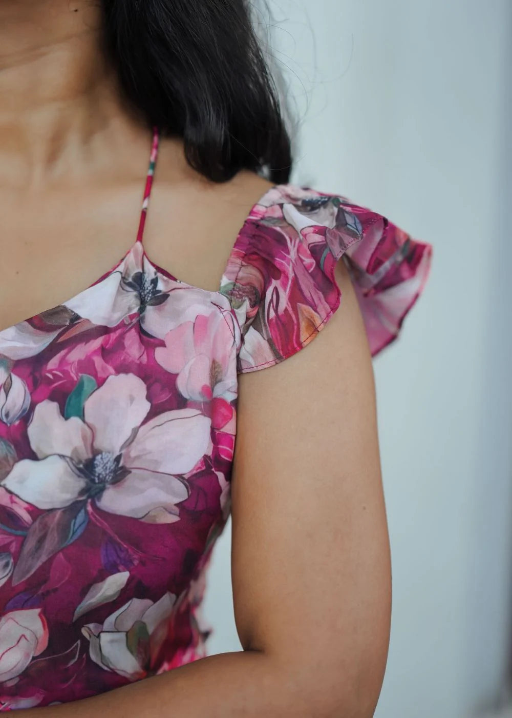 A beautiful pink &amp; multicolor floral print dress