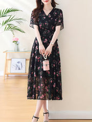 Rose Noir Wrap Midi Dress