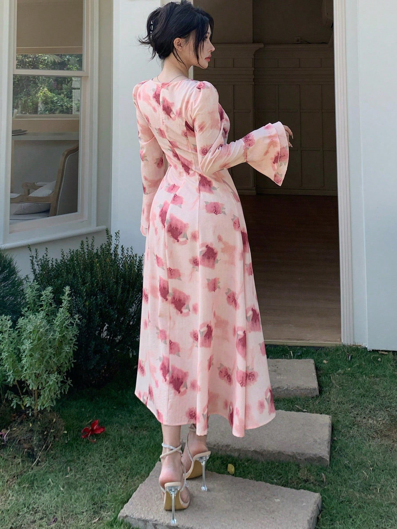 Pink Floral Long Dress with Romantic Soft Girl Aesthetic