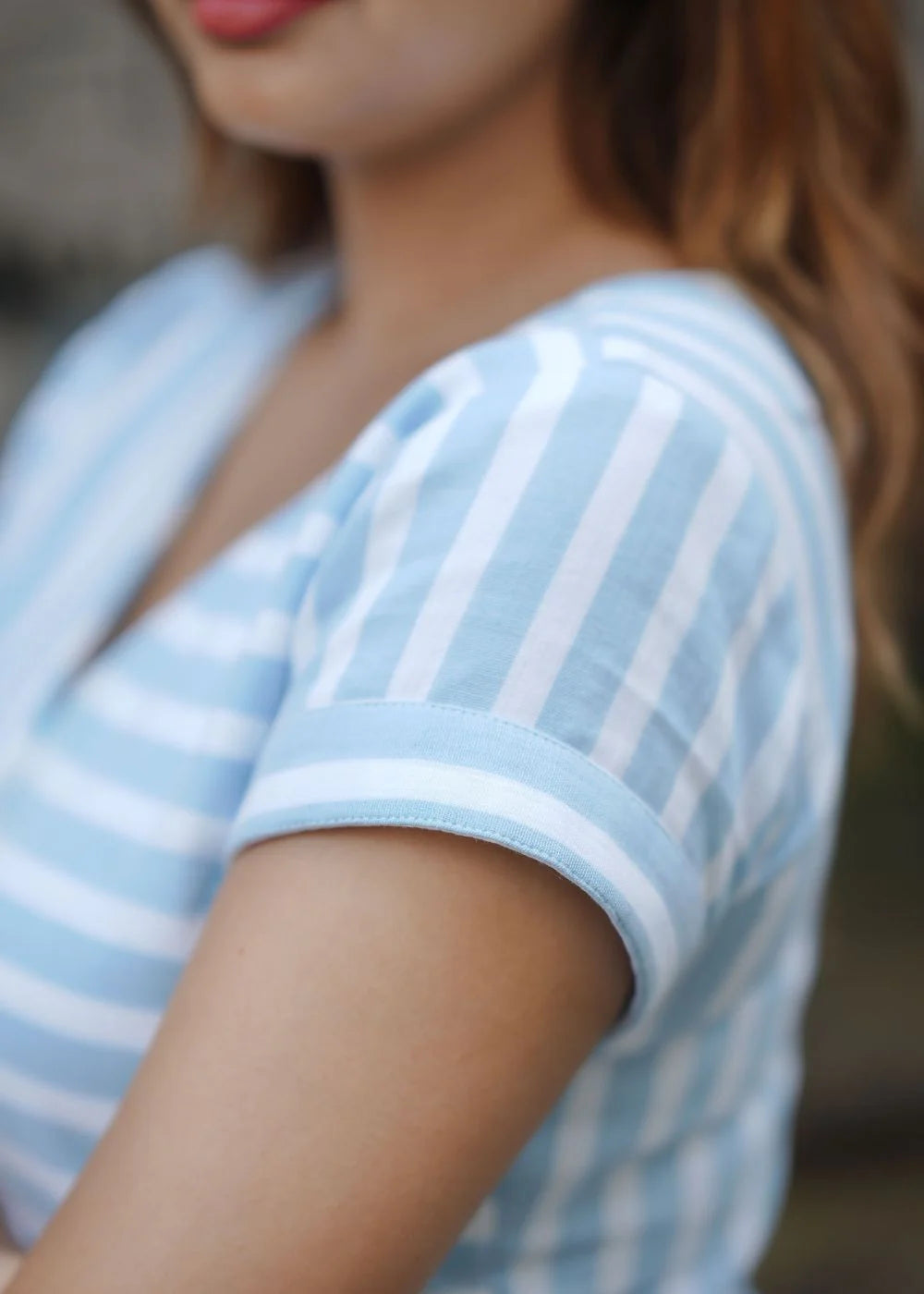 Women's Sky Blue Sea Side Striped Aline Dress