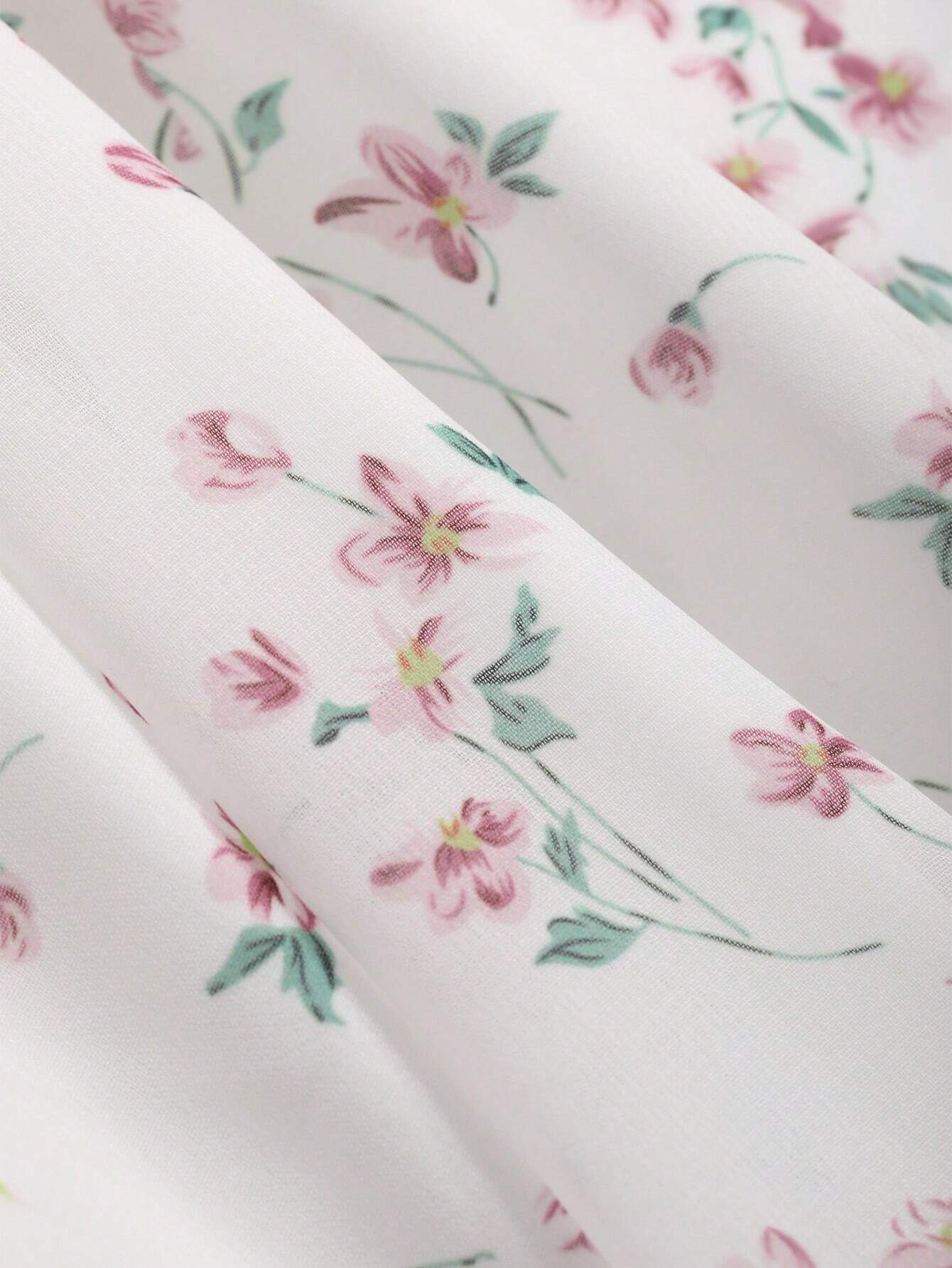 Ivory White Floral Puff Sleeve Midi Dress