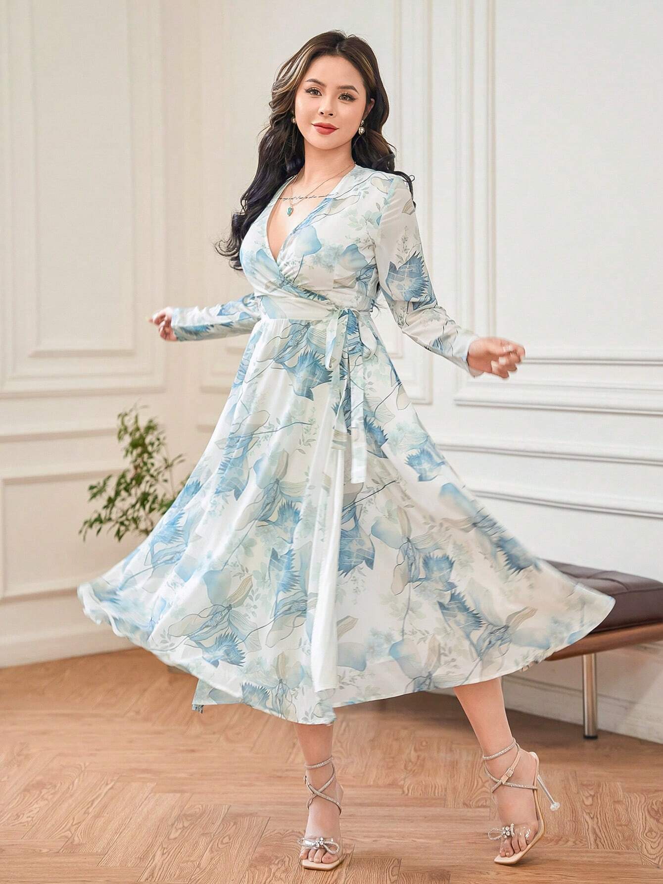 Floral Wrap Midi Dress Full selves Soft Watercolor