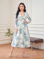 Floral Wrap Midi Dress Full selves Soft Watercolor