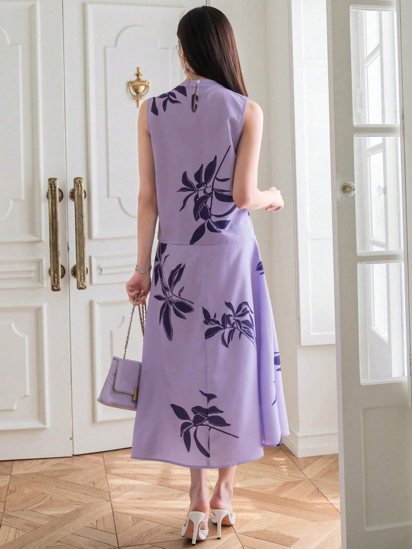 Lavender Grace Floral Midi Dress for Women