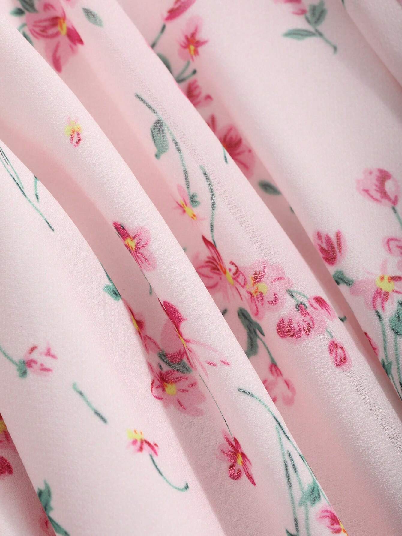 Floral Ruched Midi Blush Pink Dress