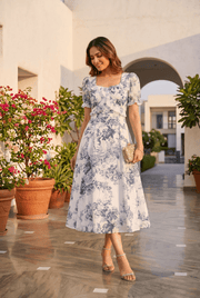 Vintage Inspired Monochrome Floral Dress for Women Refined Contrast Design with Elegant feminine Silhouette