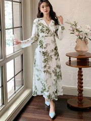 Olive green leafy motifs on an off-white/ivory base Botanical Floral Print