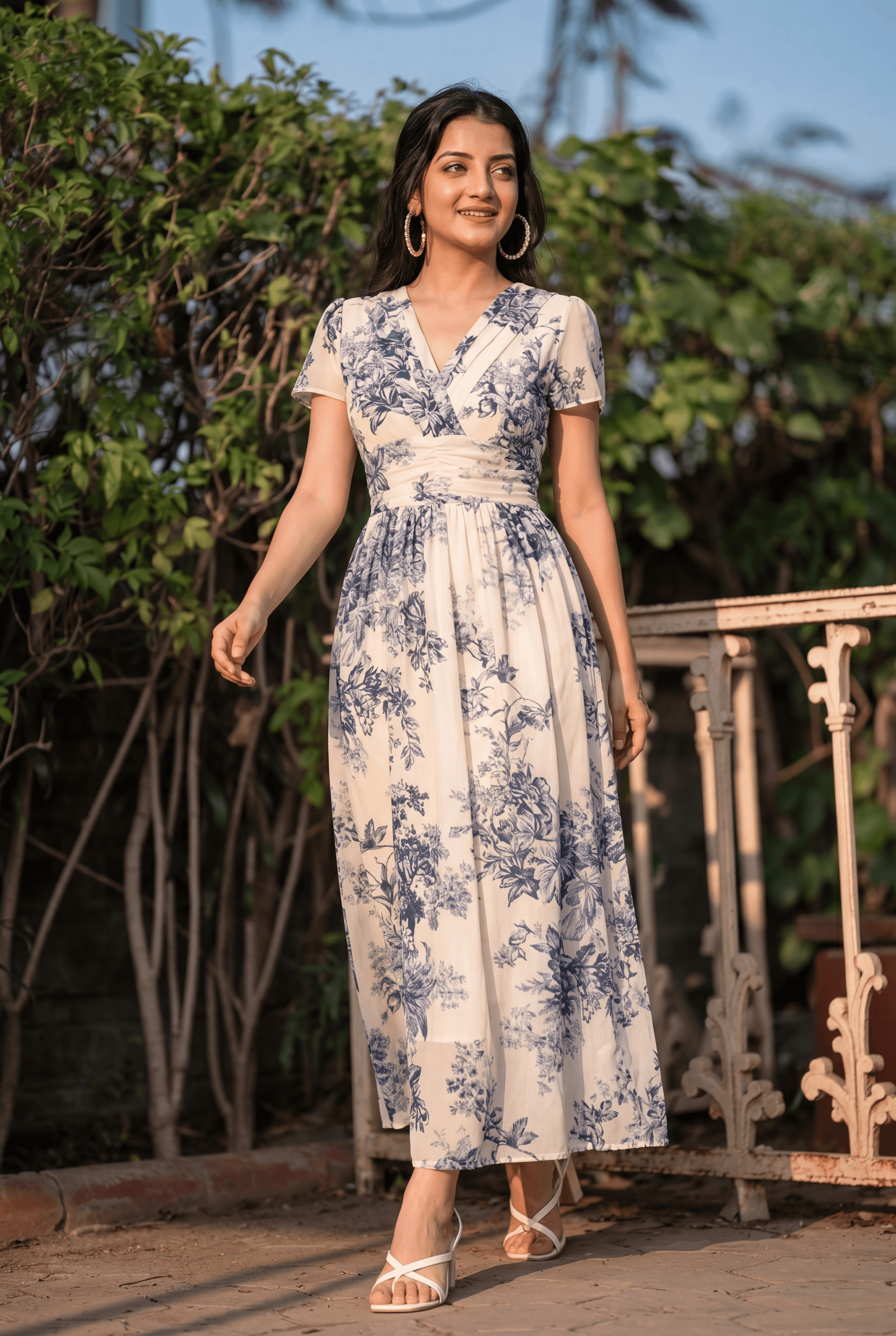 Off White & Navy Blue Floral Dress for Women Soft Lightweight Fabric with Refined Floral Detailing for Effortless Styling