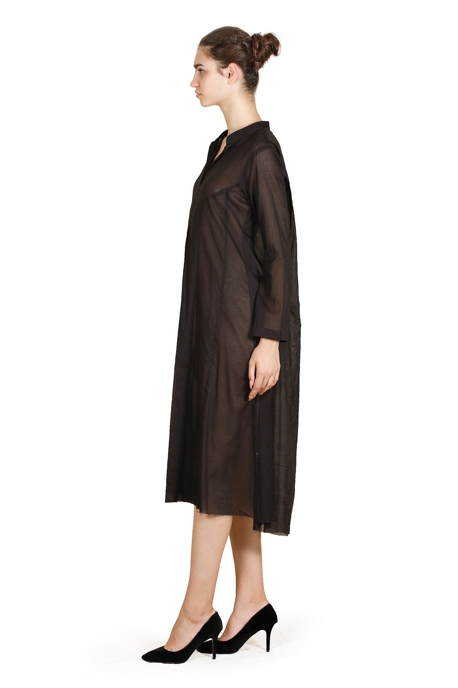Black Cotton Viscose Split V-Neck Dress for Women