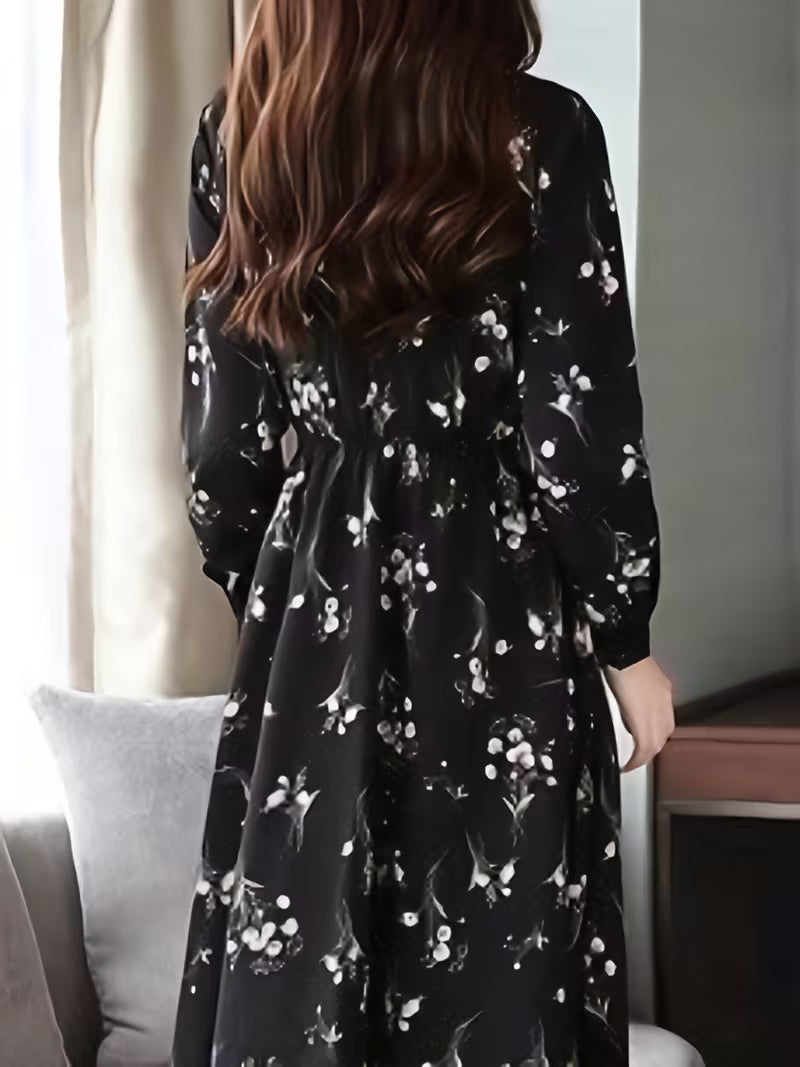 The Midnight Blossom Belted Midi Dress