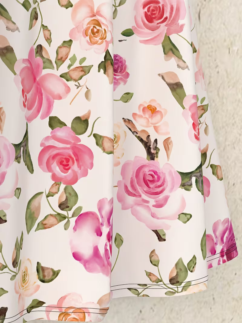 High-Waisted A-Line Floral Maxi Skirt - Romantic Rose Print Flowy Summer Skirt
