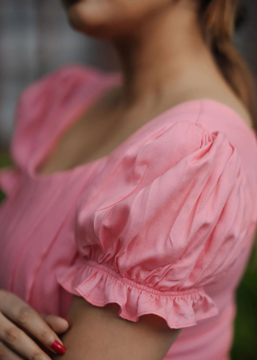 Pink Puff Sleeve Floral Fit & Flare Midi Dress