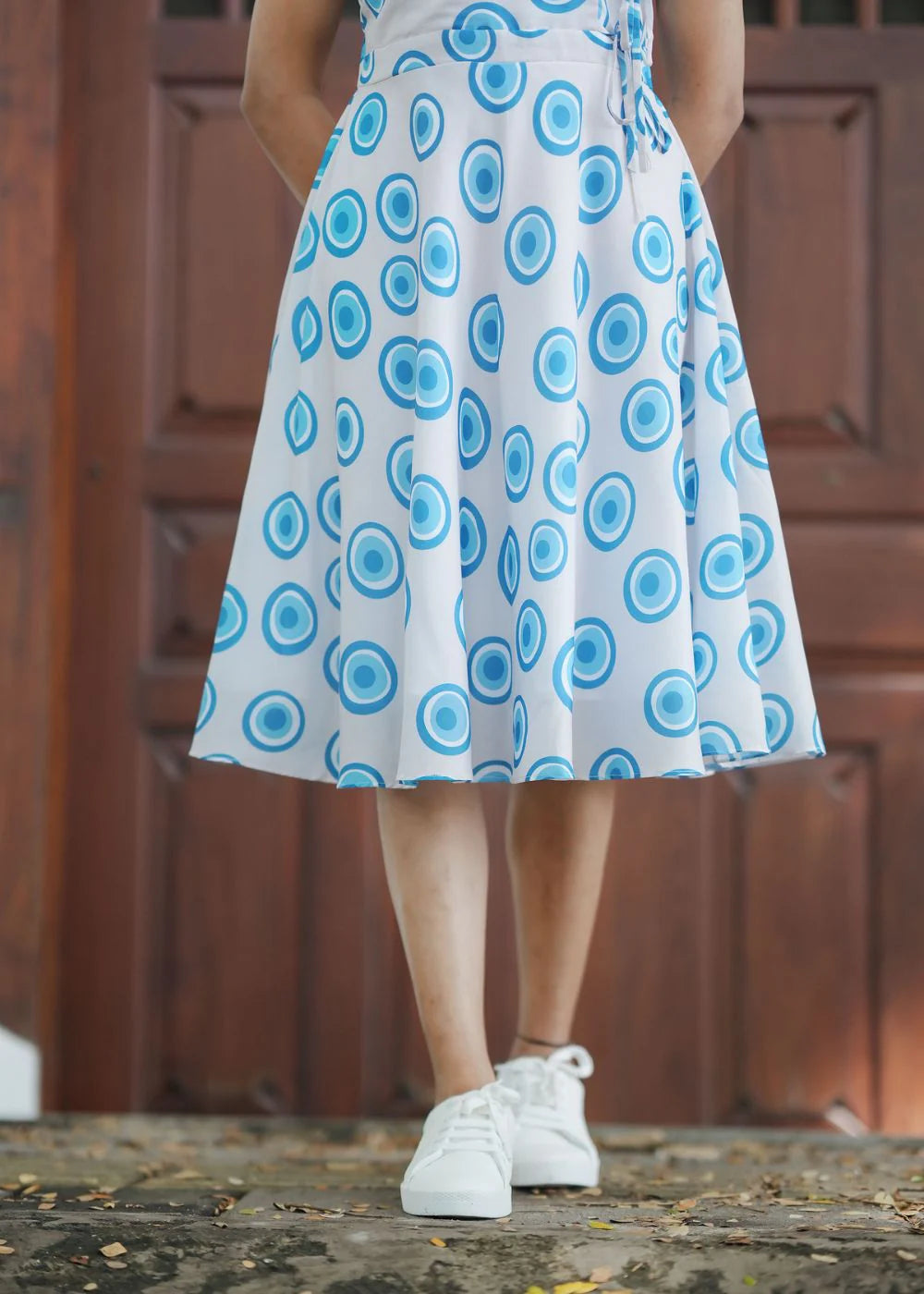 Beautiful grey & blue geometric print muslin dress