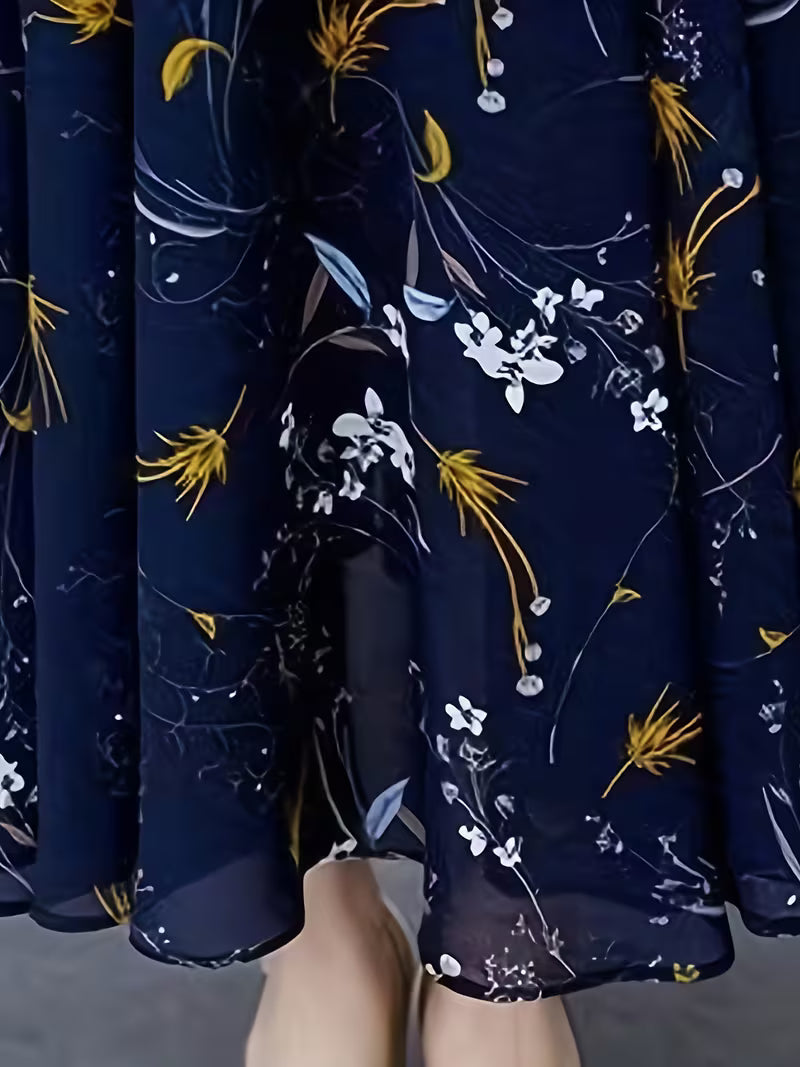 Midnight Bloom Ditsy Floral Flutter-Sleeve Dress