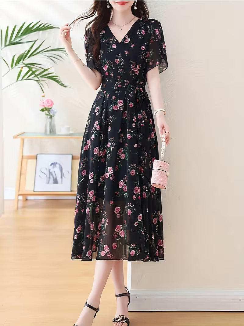 Rose Noir Wrap Midi Dress