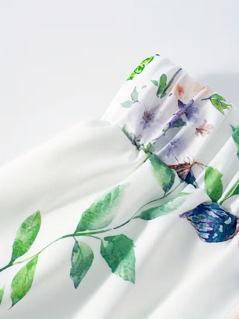 White Floral Printed Rayon Crepe Long Skirt