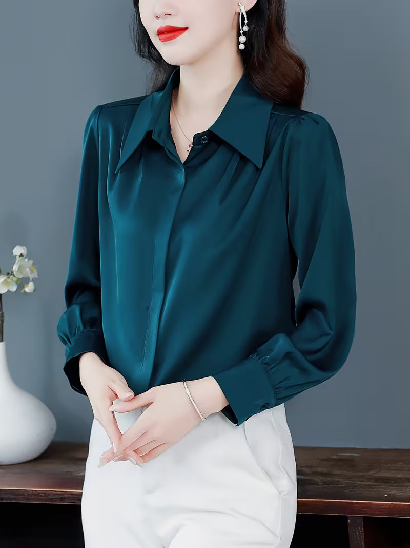 Emerald Green Silk Satin  Elegant  Wear Shirt