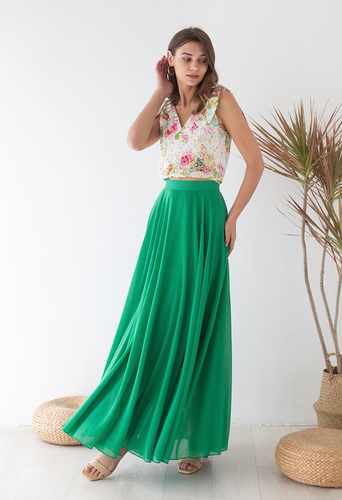 Timeless Favorite Chiffon Maxi Skirt in Green