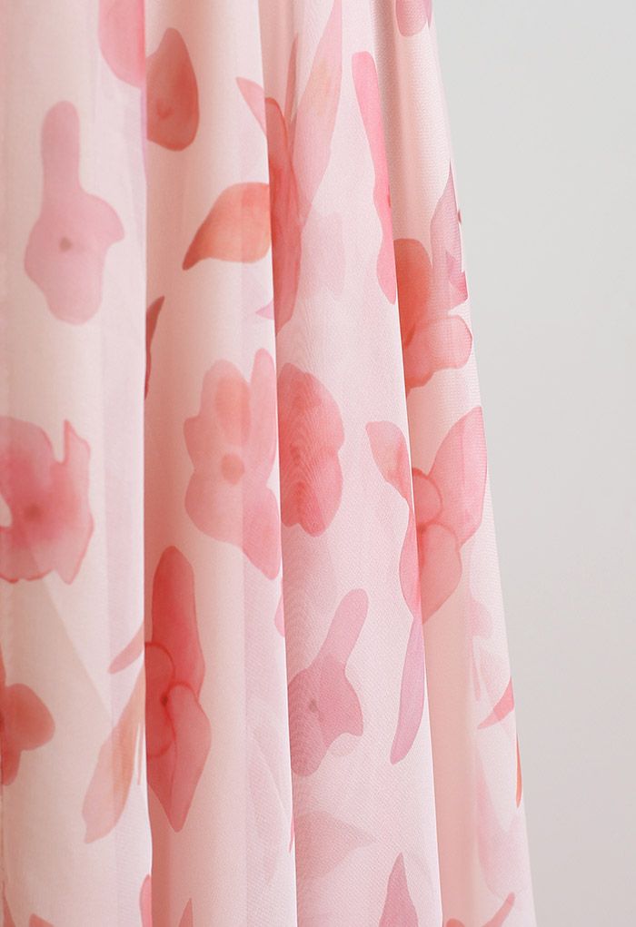 Blush Pink Flared Chiffon Skirt Flowing Lightweight Fabric with Delicate Floral Motif