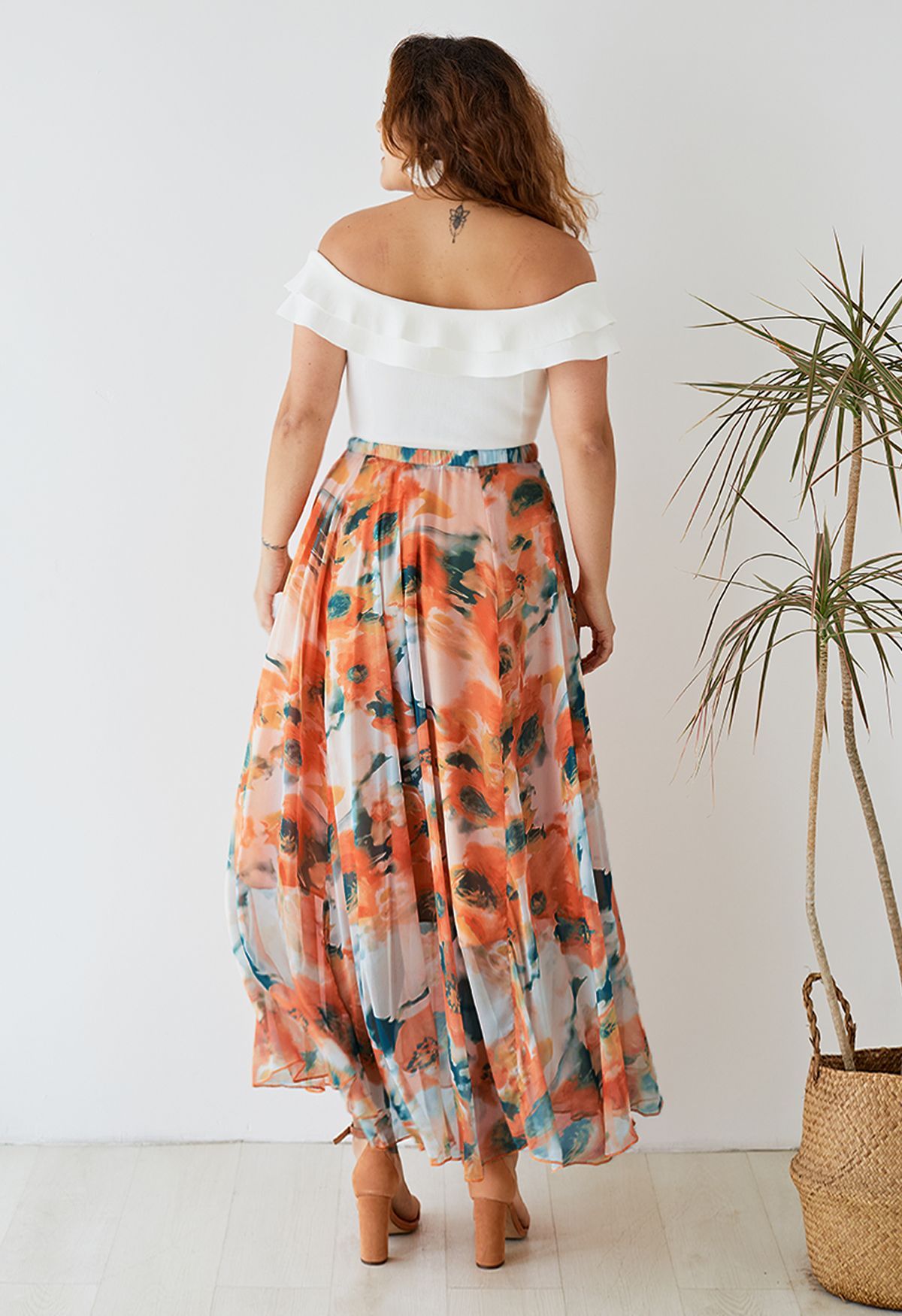 Sunset Canvas Multicolor Floral Print Flared Maxi Skirt
