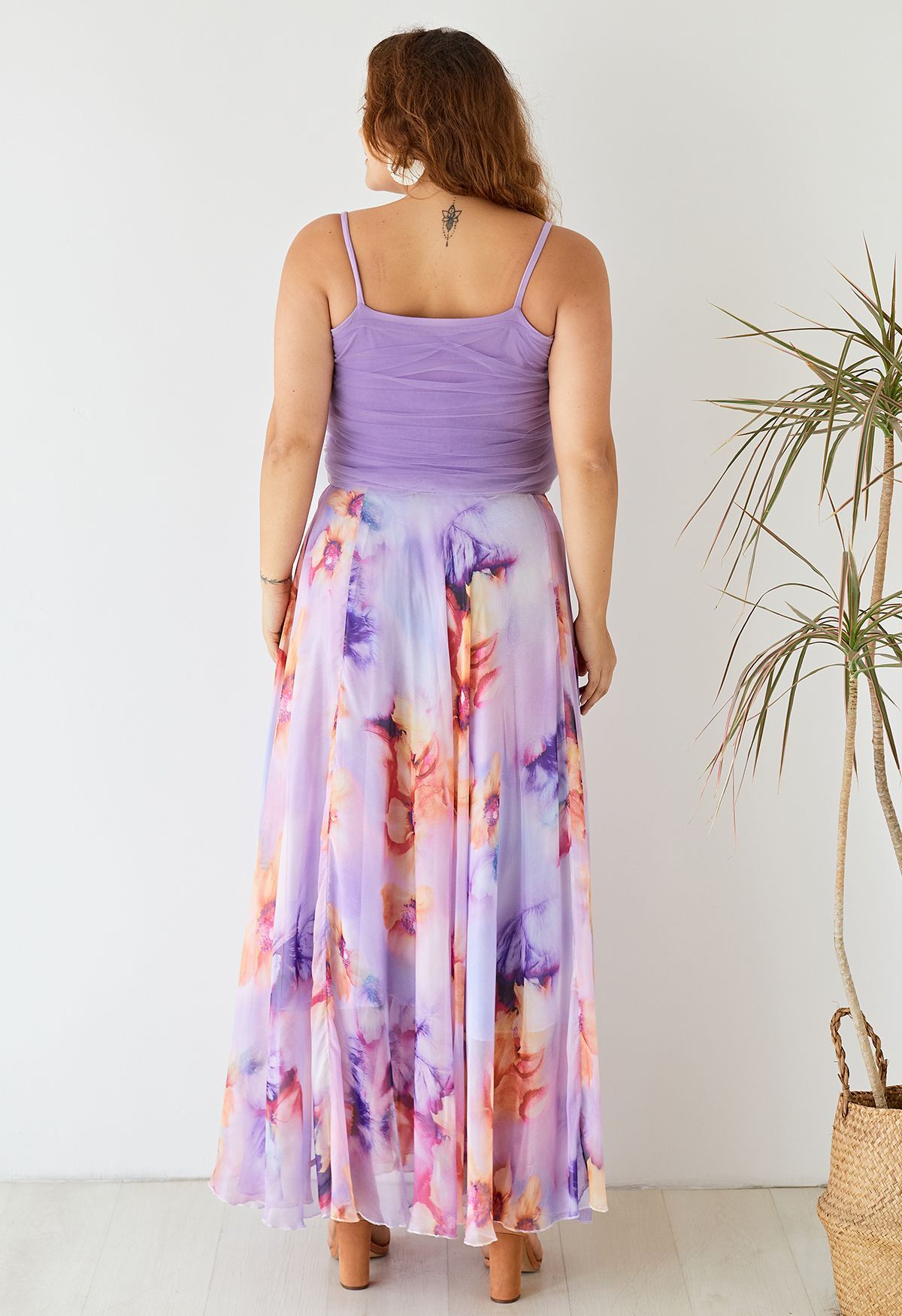 Lilac Petal Drift Flow Maxi Skirt