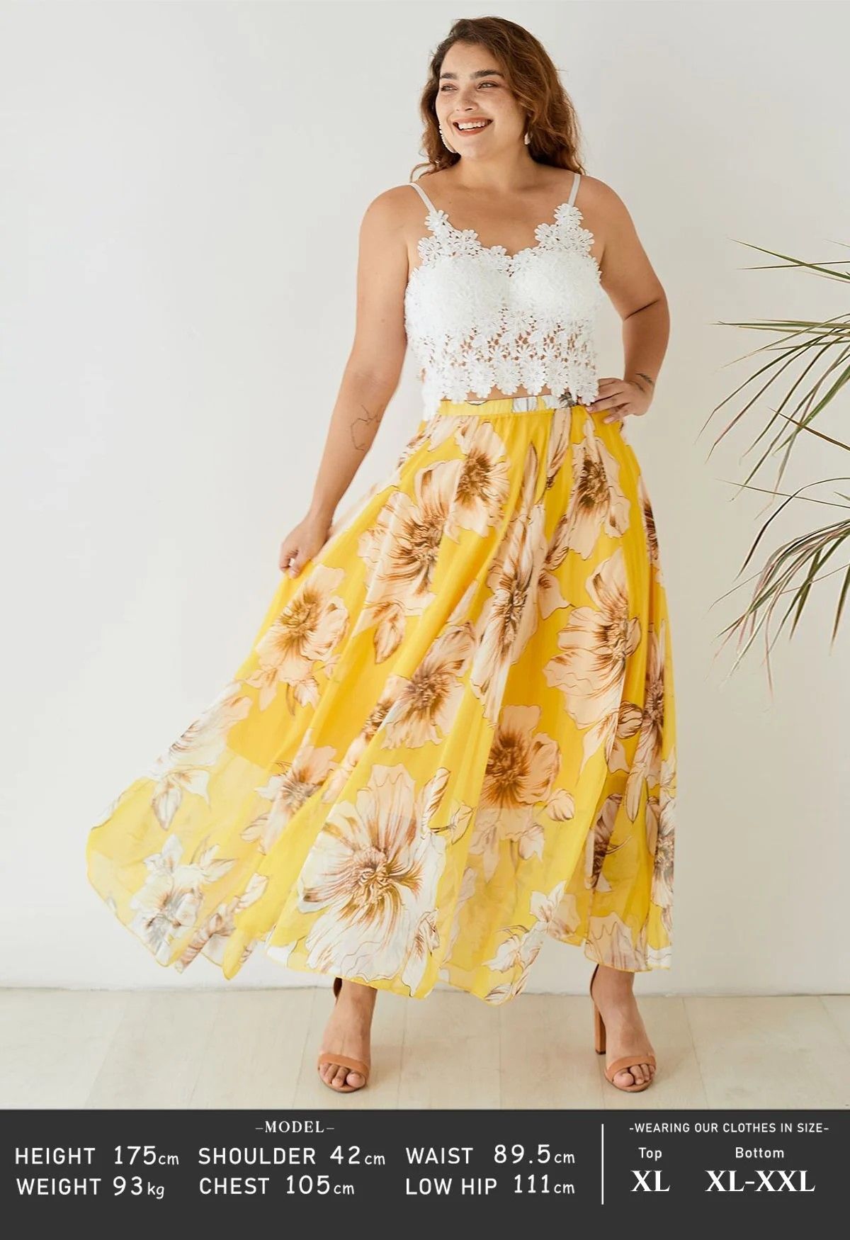 Yellow Floral Printed Chiffon Maxi Skirt