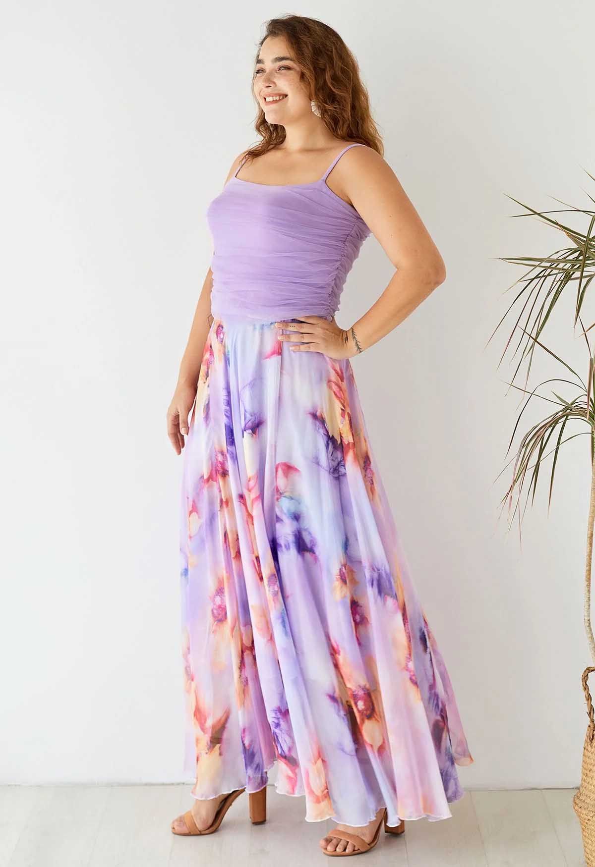 Lilac Petal Drift Flow Maxi Skirt