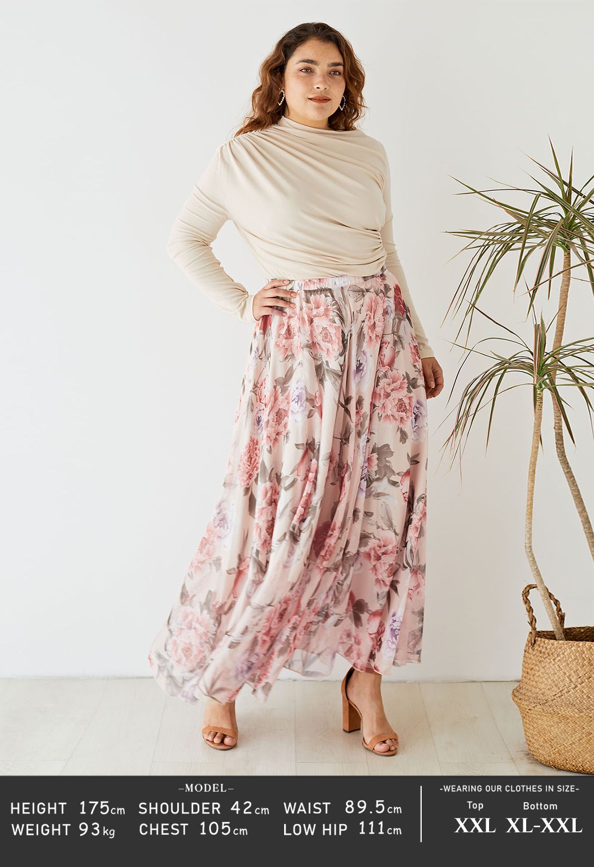 Ivory Rose Garden Printed Chiffon Maxi Skirt for Women  Lightweight Breathable Fabric with Graceful Movement