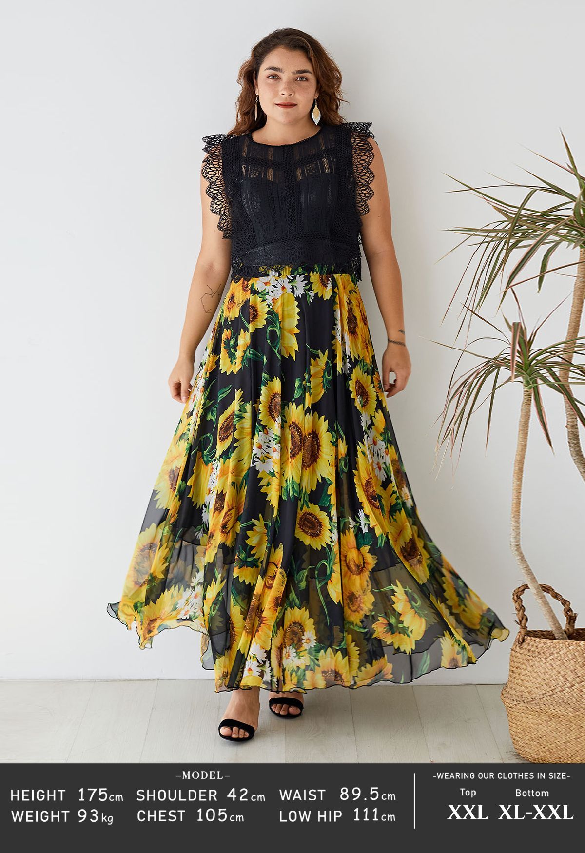 Golden Sunflower Bloom Chiffon Maxi Skirt
