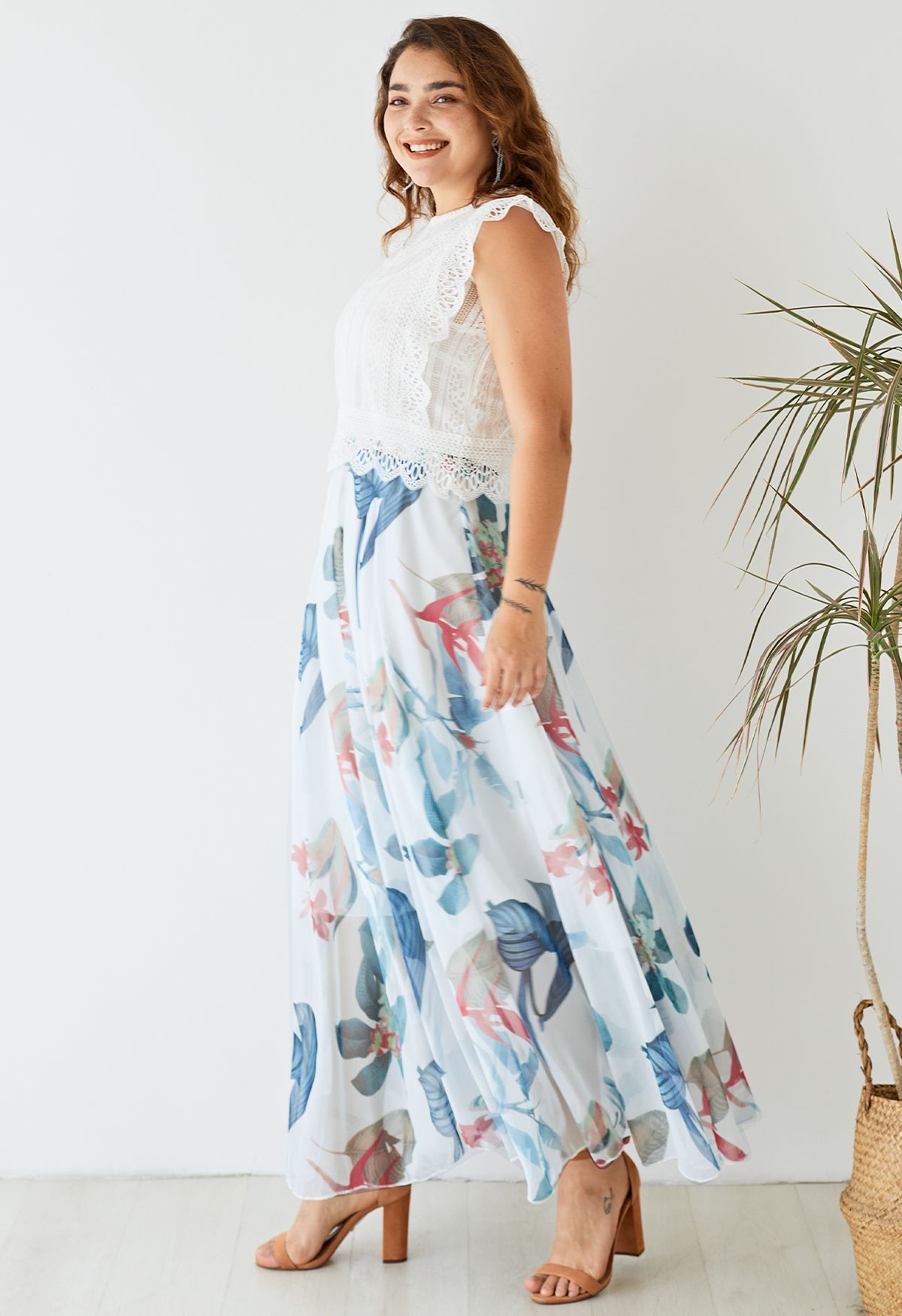 Ivory Whisper Botanical Flow Women’s Maxi Skirt  Lightweight  Flowing Fabric with Elegant Silhouette and Subtle Nature Inspired Print