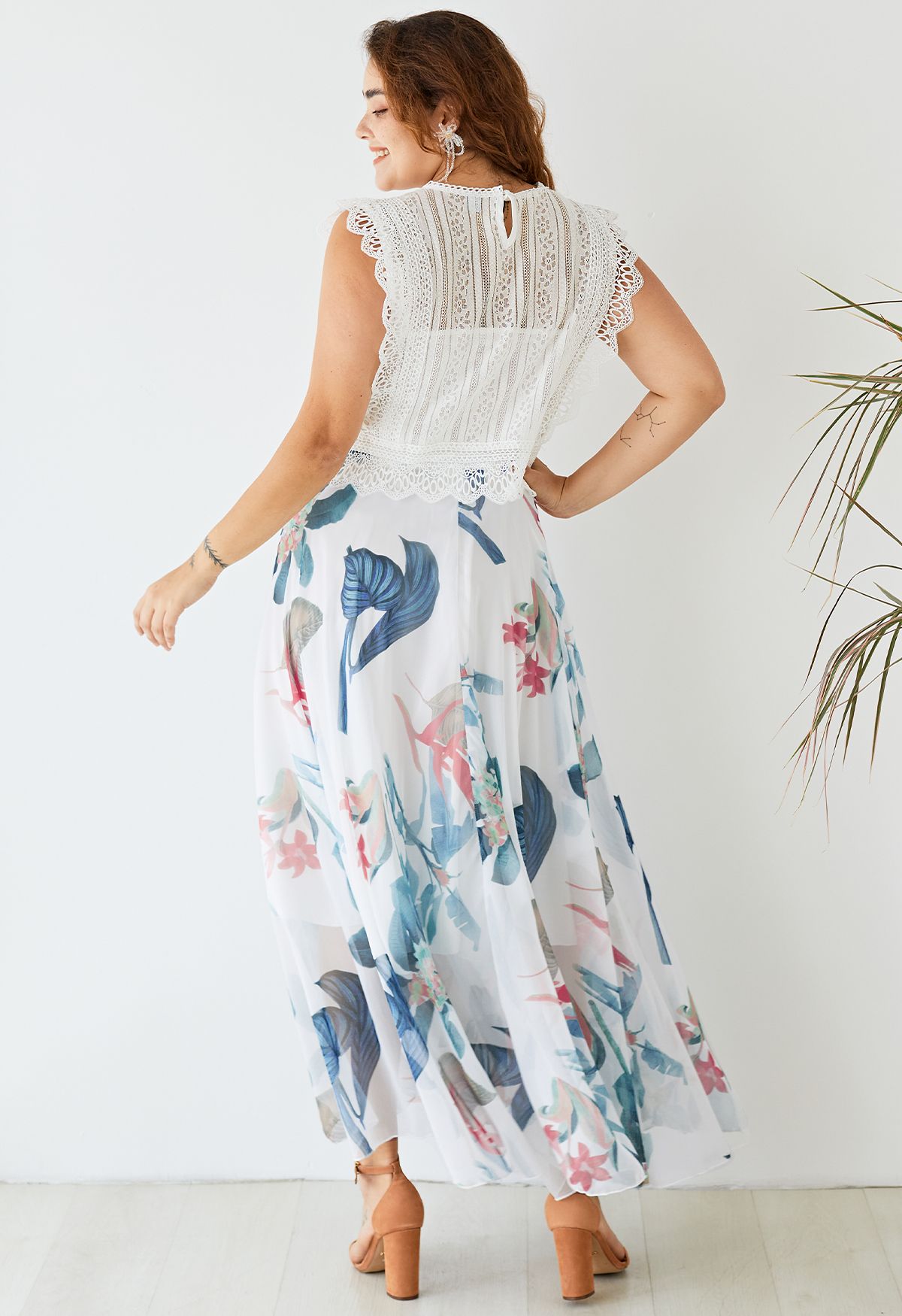 Ivory Whisper Botanical Flow Women’s Maxi Skirt  Lightweight  Flowing Fabric with Elegant Silhouette and Subtle Nature Inspired Print