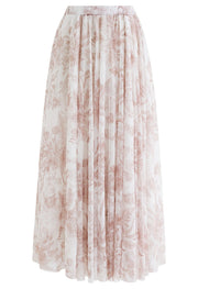 Romantic High Waist Floral Print Chiffon Maxi Skirt with Elastic Waist
